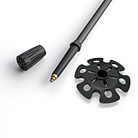 Silva walking pole tungsten tip, rubber foot cap and snowshoe basket accessory detail