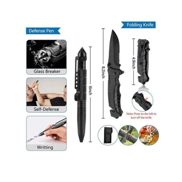 54 piece survival kit — tactical defense pen and folding knife for self-defense and outdoor survival