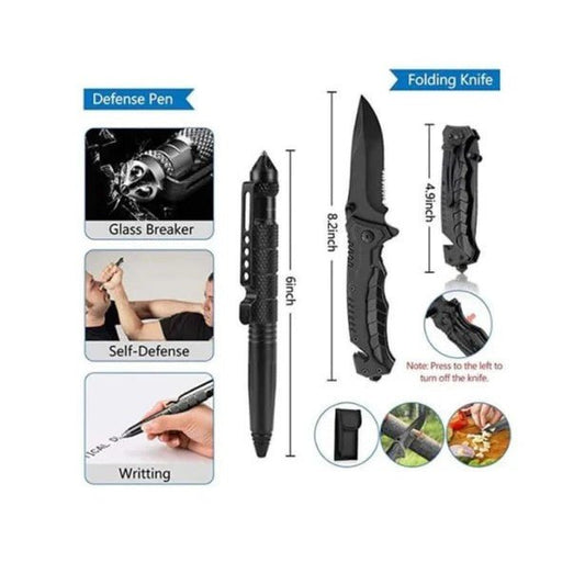 54 piece survival kit — tactical defense pen and folding knife for self-defense and outdoor survival