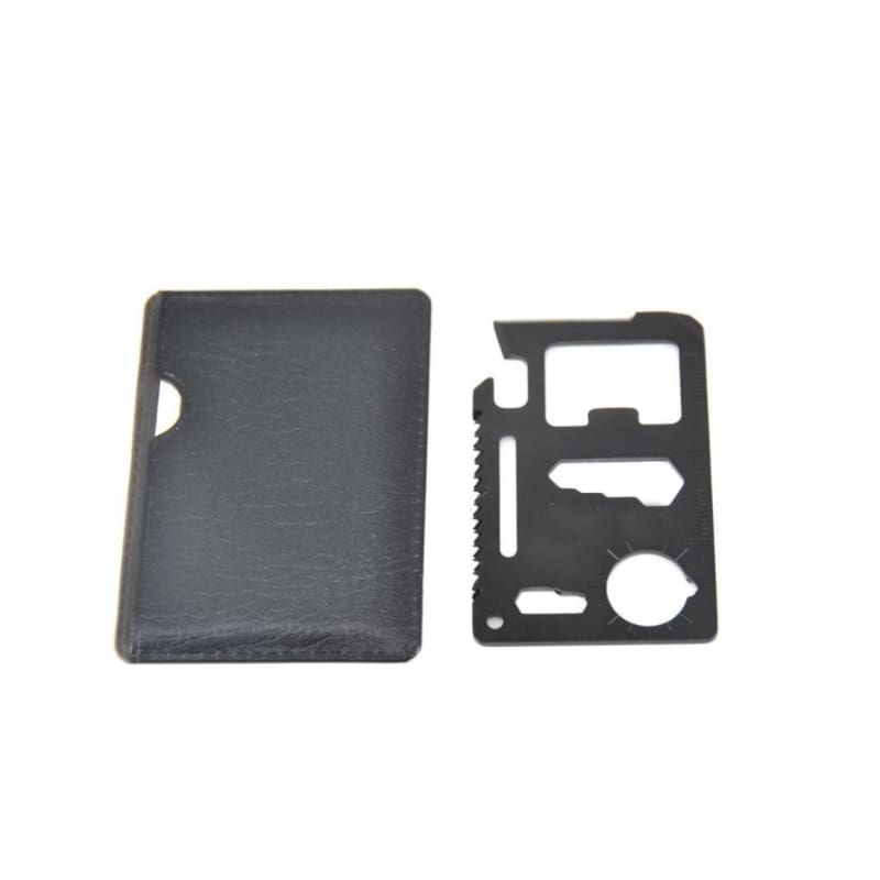 "Mini multi-tool survival card credit card size with 11 tools"