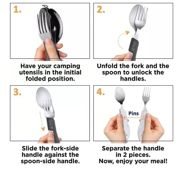 Survival 4 in 1 Cutlery Stainless Steel Outdoor Set - Roamrgear.co.za