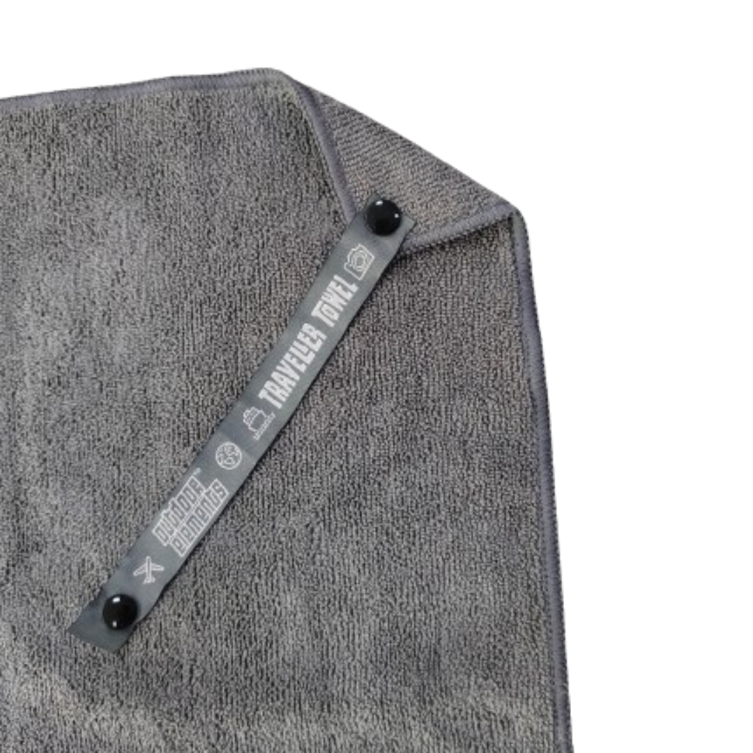 Outdoor Elements Traveller Towel Grey – snap loop detail