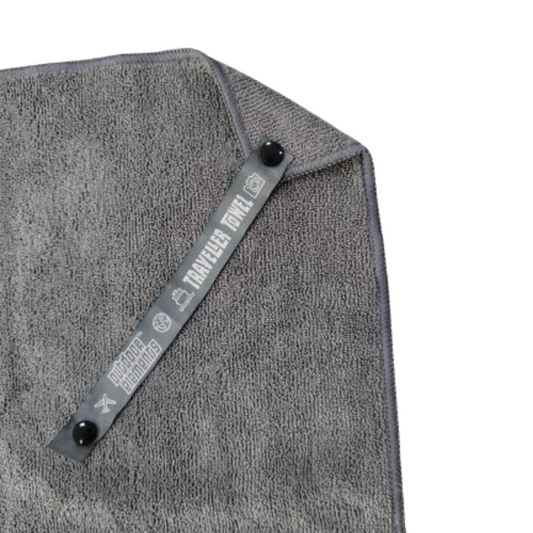 Outdoor Elements Traveller Towel Grey – snap loop detail