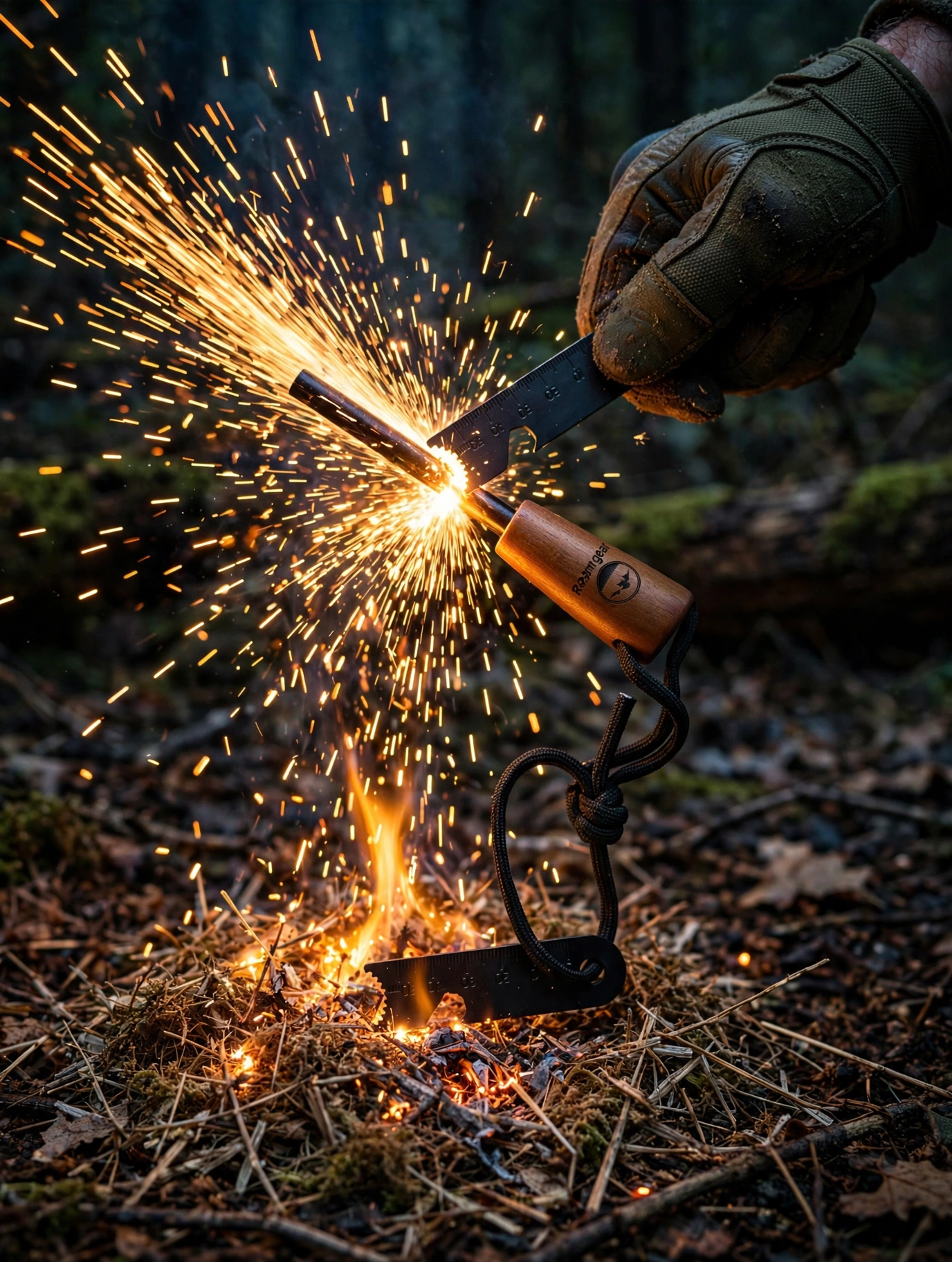 Roamrgear Ferro Rod Fire Starter – Wooden Handle & Multi-Tool Scraper
