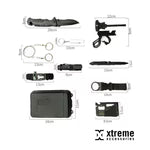 Complete 10-piece emergency survival kit contents displayed