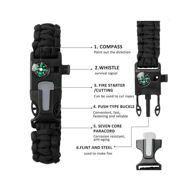 6 - in - 1 Survival Paracord Watch | Compass, Firestarter, Whistle & Emergency Tools - Roamrgear.co.za